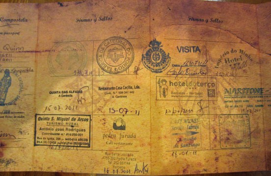 Part of my credencial, or pilgrim passport.