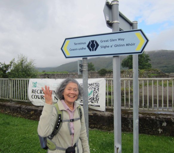 Emmy at the start-point of the Great Glen Way in the centre of Fort William