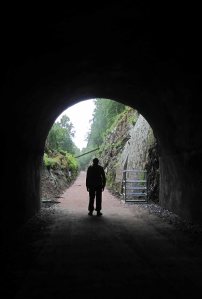 The Great Glen Way runs through a disused railway tunnel on the south bank of Loch Oich.