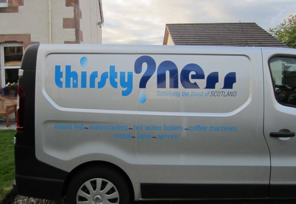 Commerce depends a lot on the Nessie myth. Here a company providing fresh water calls itself Thirsty-Ness and even makes its name look like a stylised Loch Ness monster.