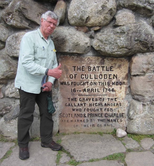 At a memorial cairn on the Culloden battlefield.